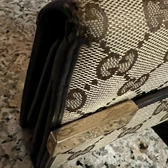 Gucci Brown Monogram Wallet with Gold Accents - Picture 8 of 10